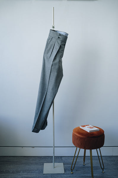 Super 120's Light Grey Four Season Wool Pleated Trousers