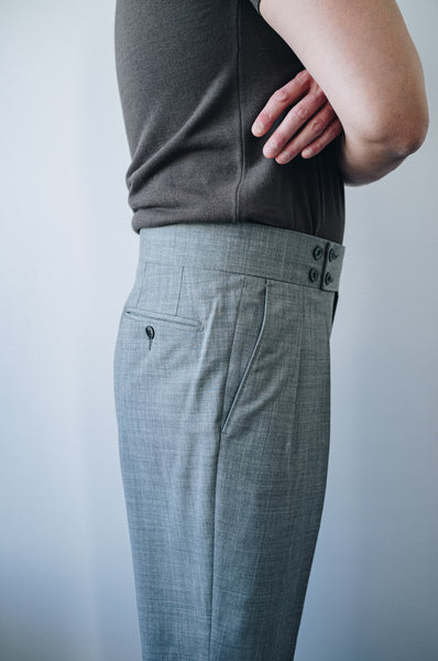 Super 120's Light Grey Four Season Wool Pleated Trousers
