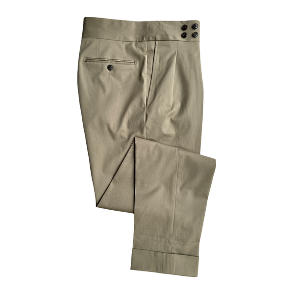 Taupe Lightweght Stretch Cotton Pleated Trousers