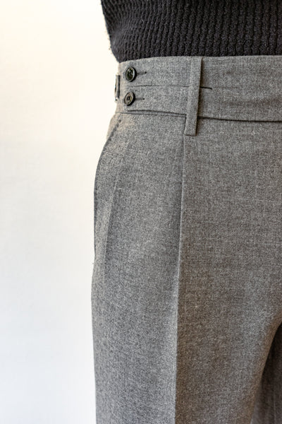 Medium Grey Lightweight Virgin Wool Flannel Pleated and Side Tabbed Trousers