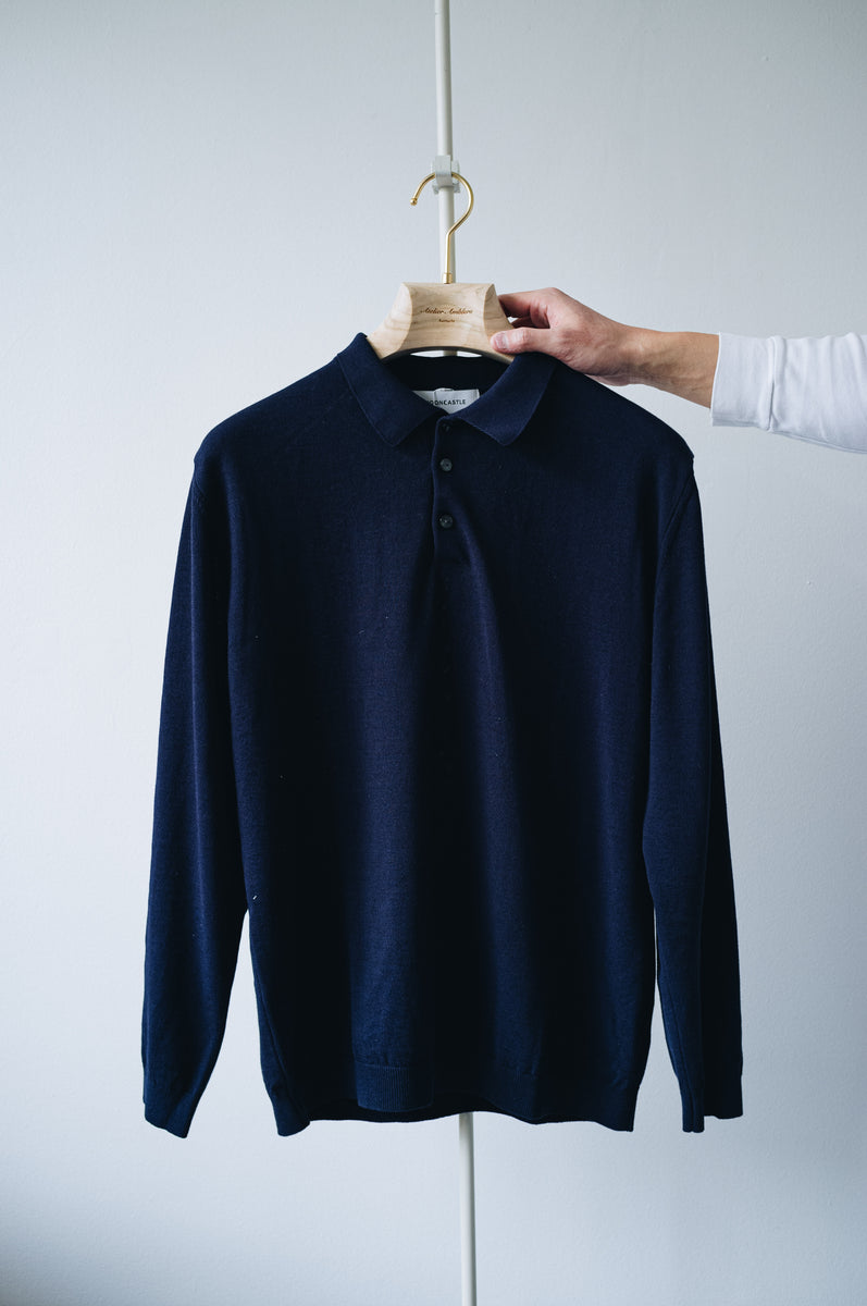 Mooncastle Navy Ice Cotton Long Sleeves Knit Polo Shirt – Atelier