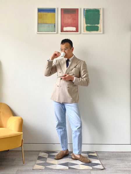 Beige Wool Linen Silk Double Breasted Sport Jacket