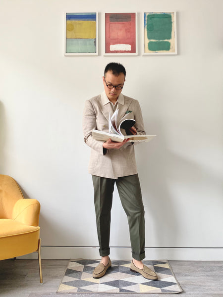 Military Green Lightweght Stretch Cotton Pleated Trousers