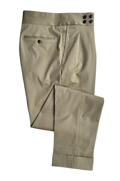 Taupe Lightweght Stretch Cotton Pleated Trousers