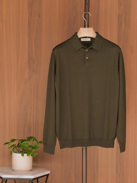 Mooncastle Olive Merino Wool Long Sleeve Polo Sweater