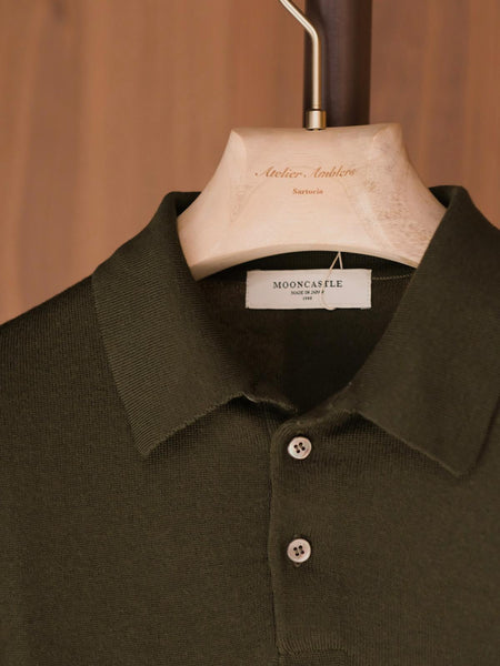 Mooncastle Olive Merino Wool Long Sleeve Polo Sweater