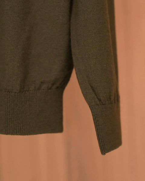 Mooncastle Olive Merino Wool Long Sleeve Polo Sweater