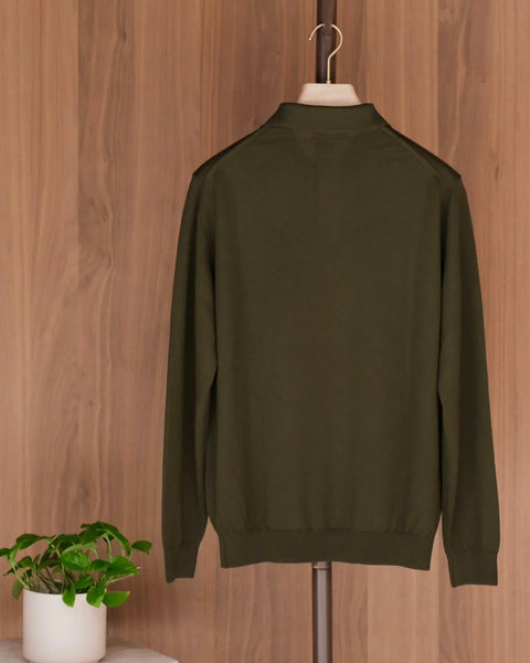 Mooncastle Olive Merino Wool Long Sleeve Polo Sweater