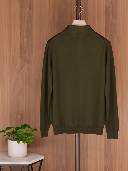 Mooncastle Olive Merino Wool Long Sleeve Polo Sweater