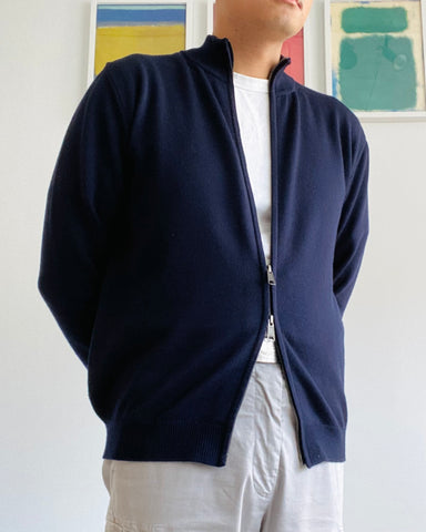 Navy Full Zip Merino Cardigan with Two Way Zippers