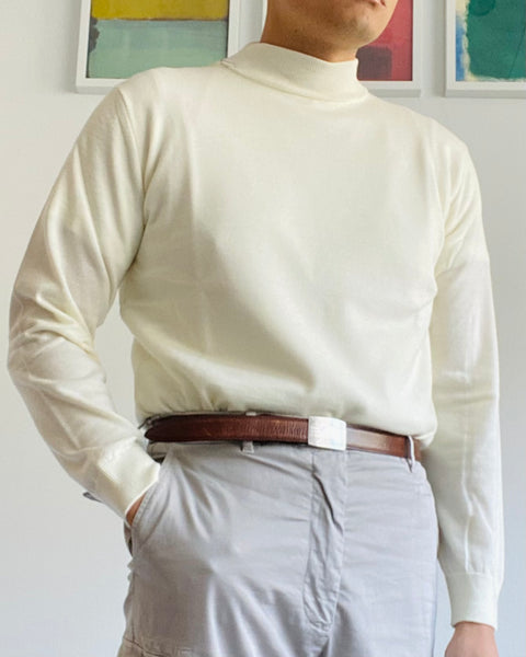 Off White Merino Wool Mock Neck Sweater