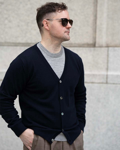 Mooncastle Navy Merino Wool Buttoned Cardigan
