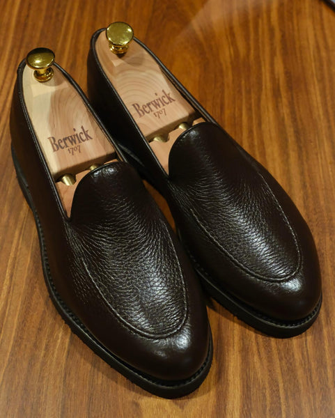 Dark Brown Deer Skin Belgian Loafer with Vibram Gumlite Sole