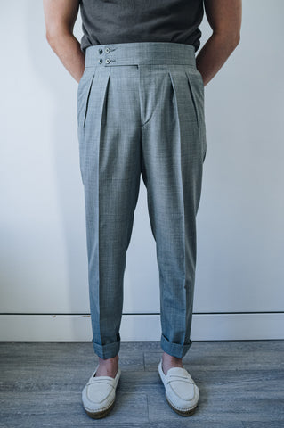 Super 120's Light Grey Four Season Wool Pleated Trousers