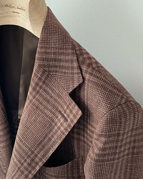 Brown Prince of Wales Check Wool Linen Sport Jacket