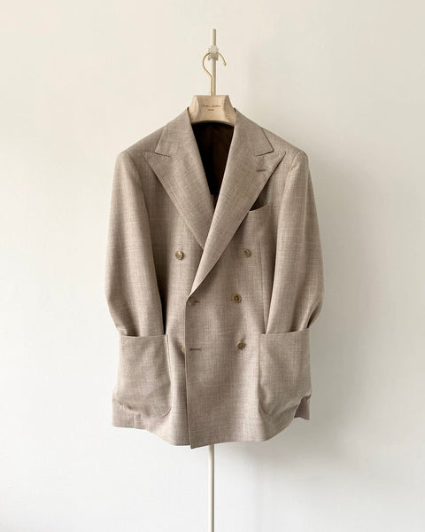 Beige Wool Linen Silk Double Breasted Sport Jacket