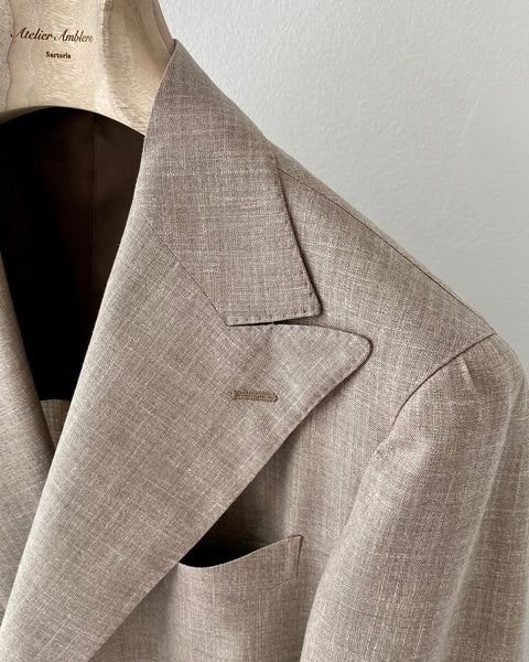 Beige Wool Linen Silk Double Breasted Sport Jacket