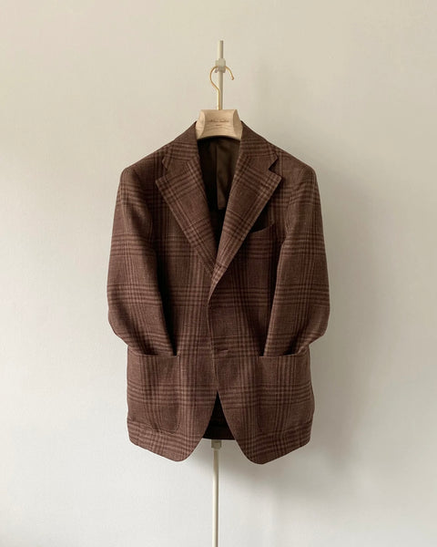 Brown Prince of Wales Check Wool Linen Sport Jacket