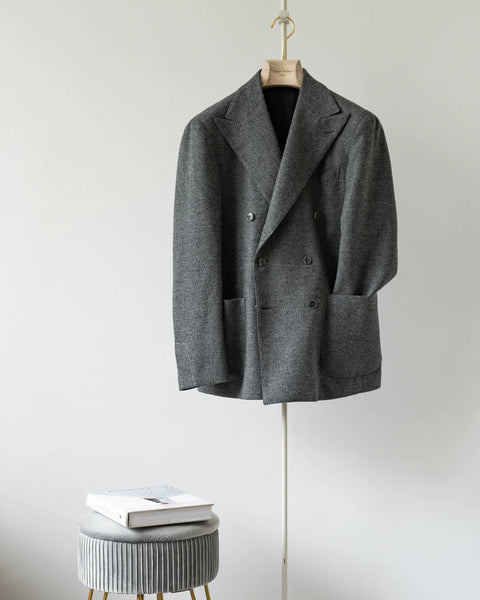 Medium Grey Virgin Wool and Cashmere Double Breasted Sport Jackets