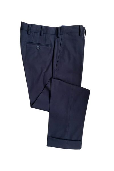 Navy Four Season Stretch Cotton Flat Front Trousers