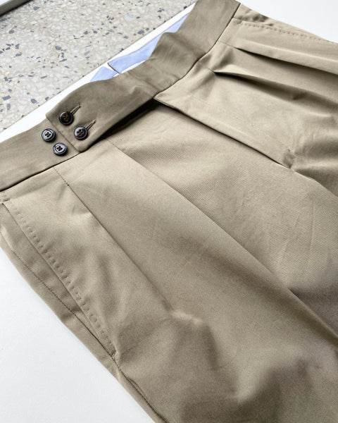 Taupe Lightweght Stretch Cotton Pleated Trousers