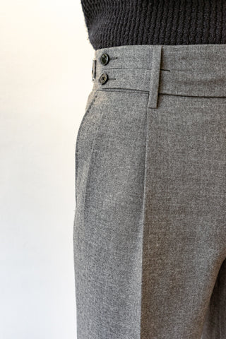 Medium Grey Lightweight Virgin Wool Flannel Pleated and Side Tabbed Trousers
