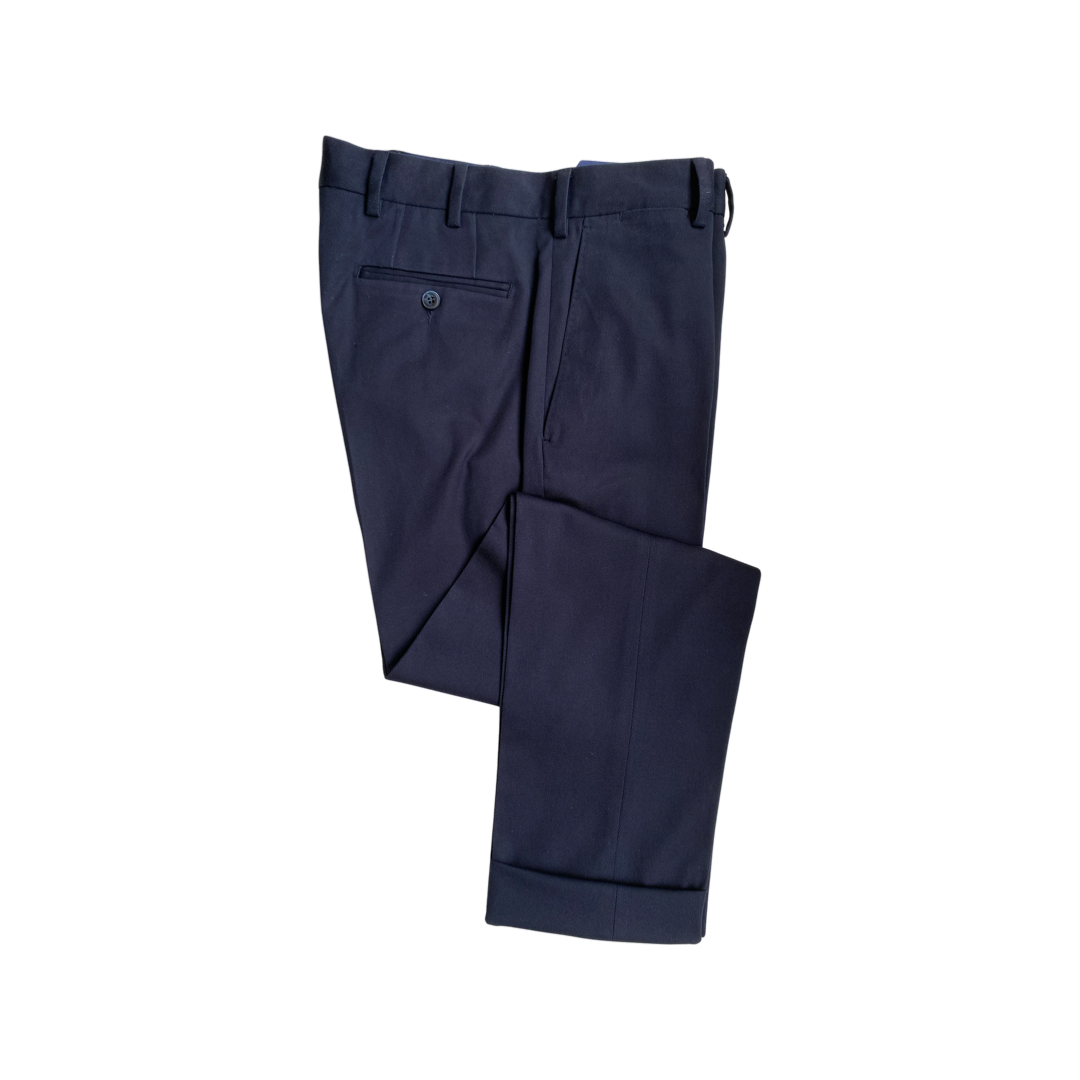 Navy Four Season Stretch Cotton Flat Front Trousers