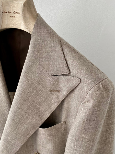 Beige Wool Linen Silk Double Breasted Sport Jacket