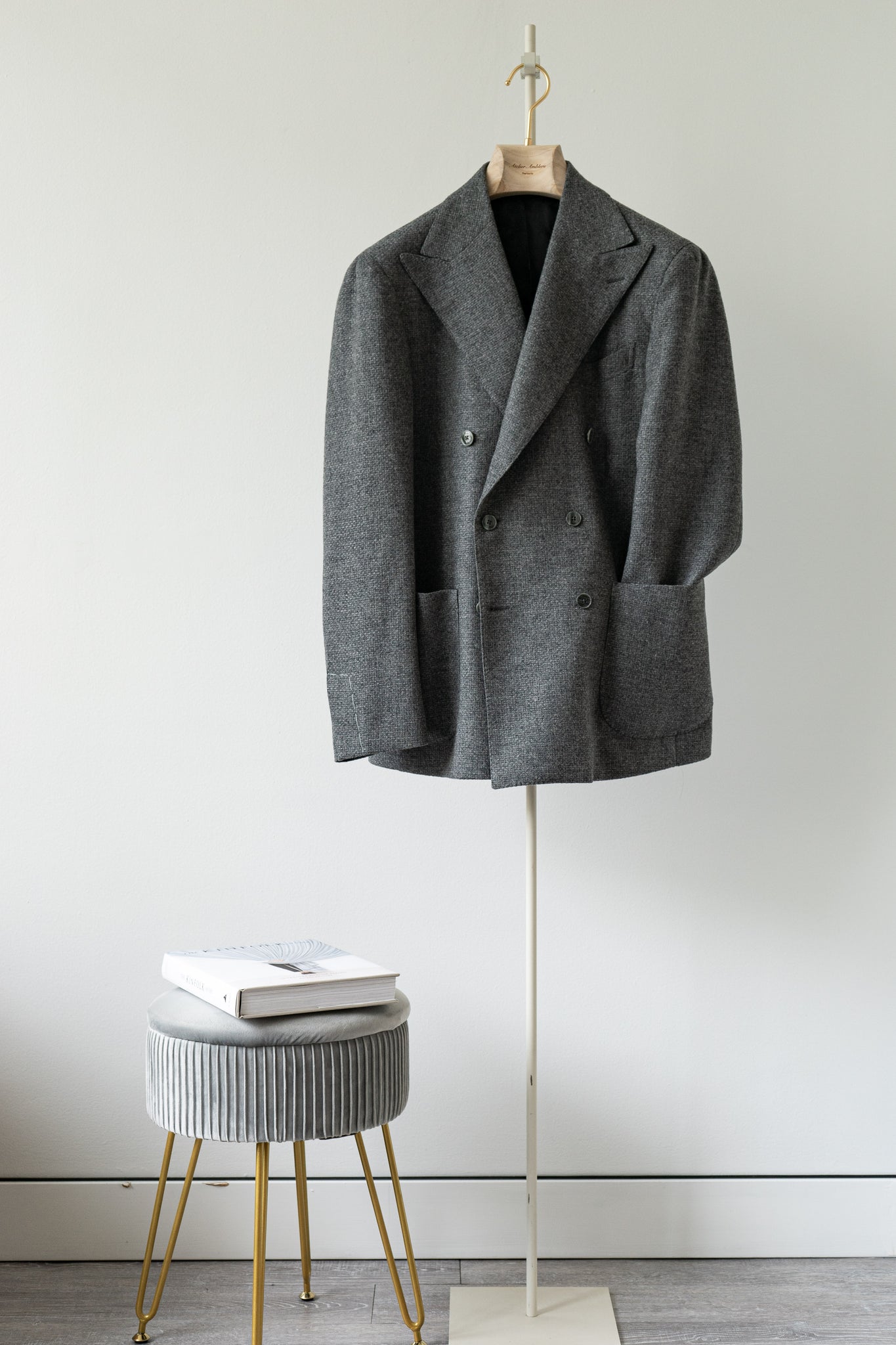 Medium Grey Virgin Wool and Cashmere Double Breasted Sport Jackets
