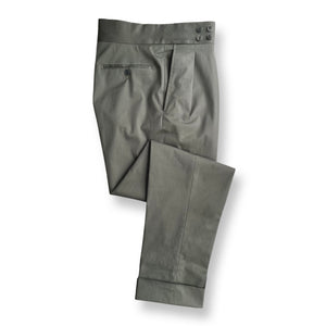 Military Green Lightweght Stretch Cotton Pleated Trousers