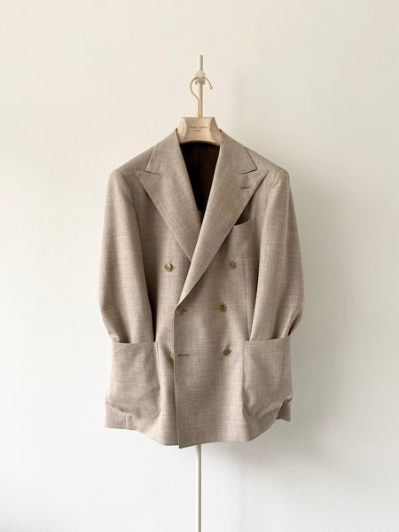 Beige Wool Linen Silk Double Breasted Sport Jacket